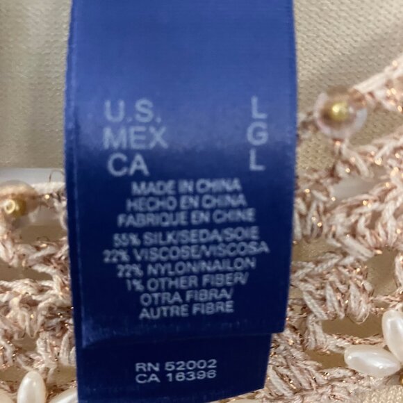 J H Collectibles Embossed Knit Sweater Beads Crochet Cream Large - Picture 3 of 8